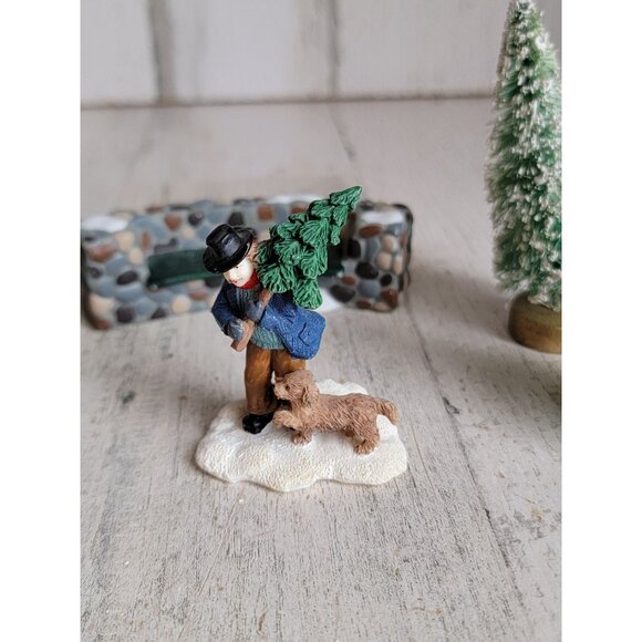 Tree cutting man bench village accessory xmas set snow - Picture 2 of 7